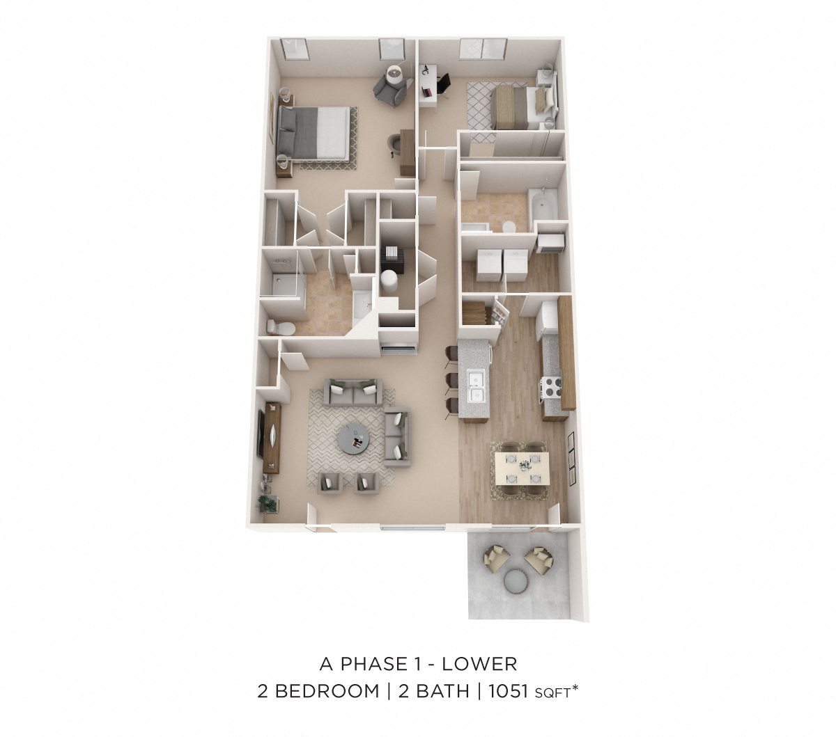 Floor plan for 2 beds, 2 baths, 1092 sqft